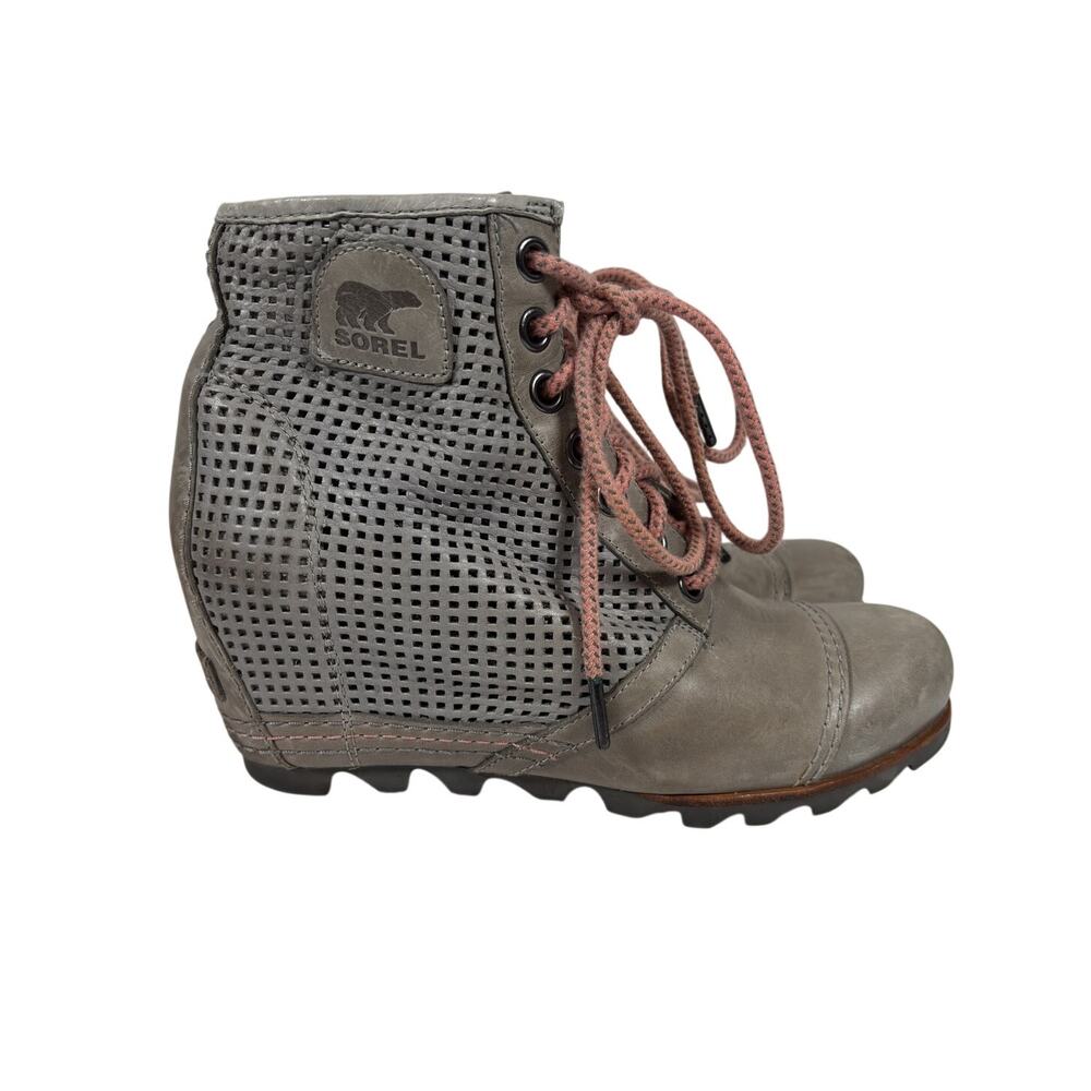 Sorel Boots Womens 10 Gray 1964 Premium Wedge Bootie Perforated Lace Leather